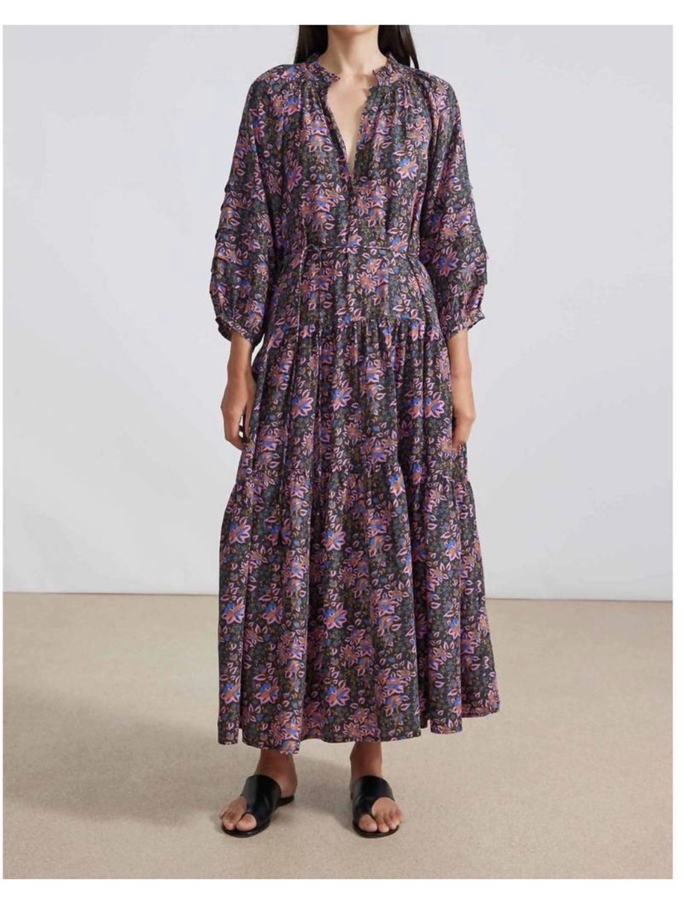Apiece Apart Trinidad Maxi Dress Beautiful Colors Foliage 100% Silk Size XL